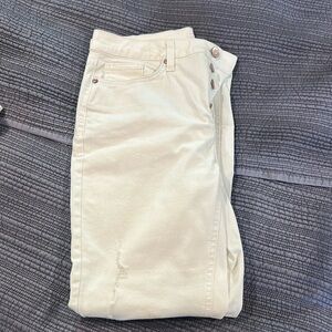 White Lauren Conrad, skinny ankle jeans. Button up, distressed.